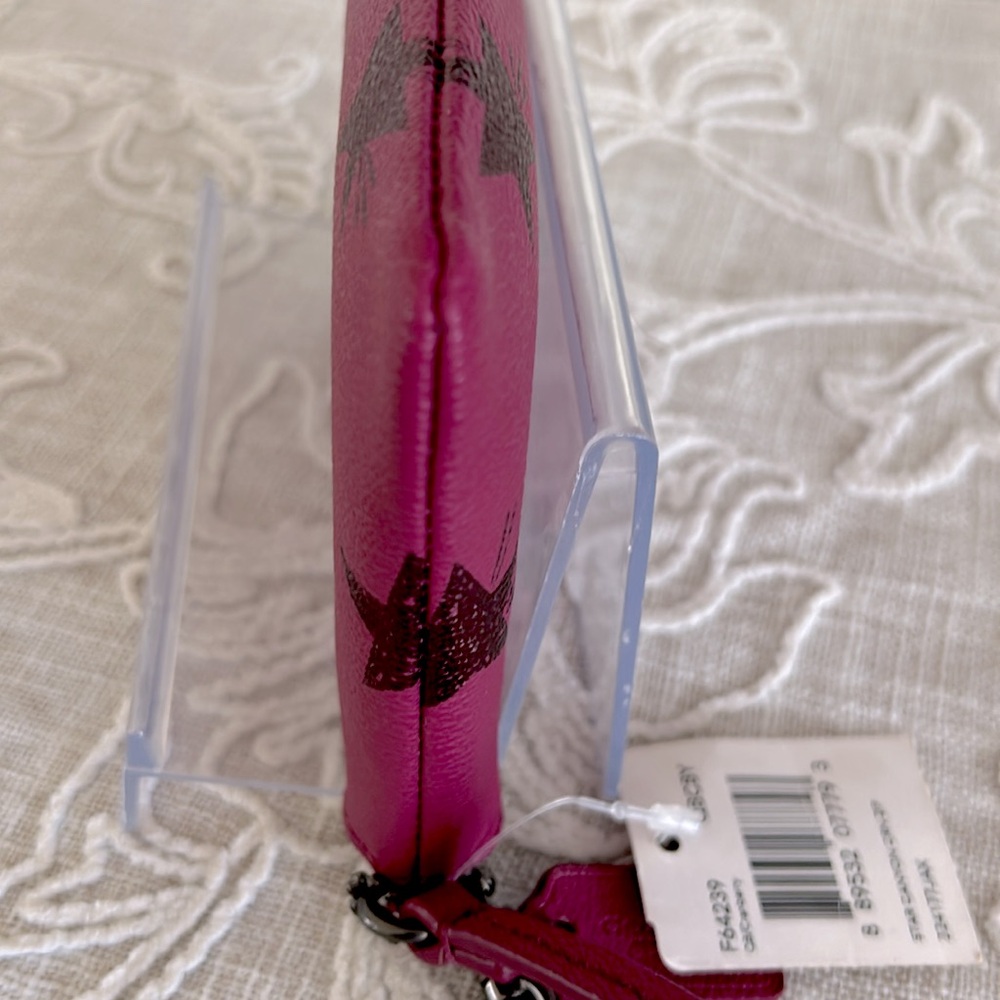 Coach NWT Coated Cranberry Shade Star Canyon Print F64239 Corner Zip Wristlet - Picture 9 of 15